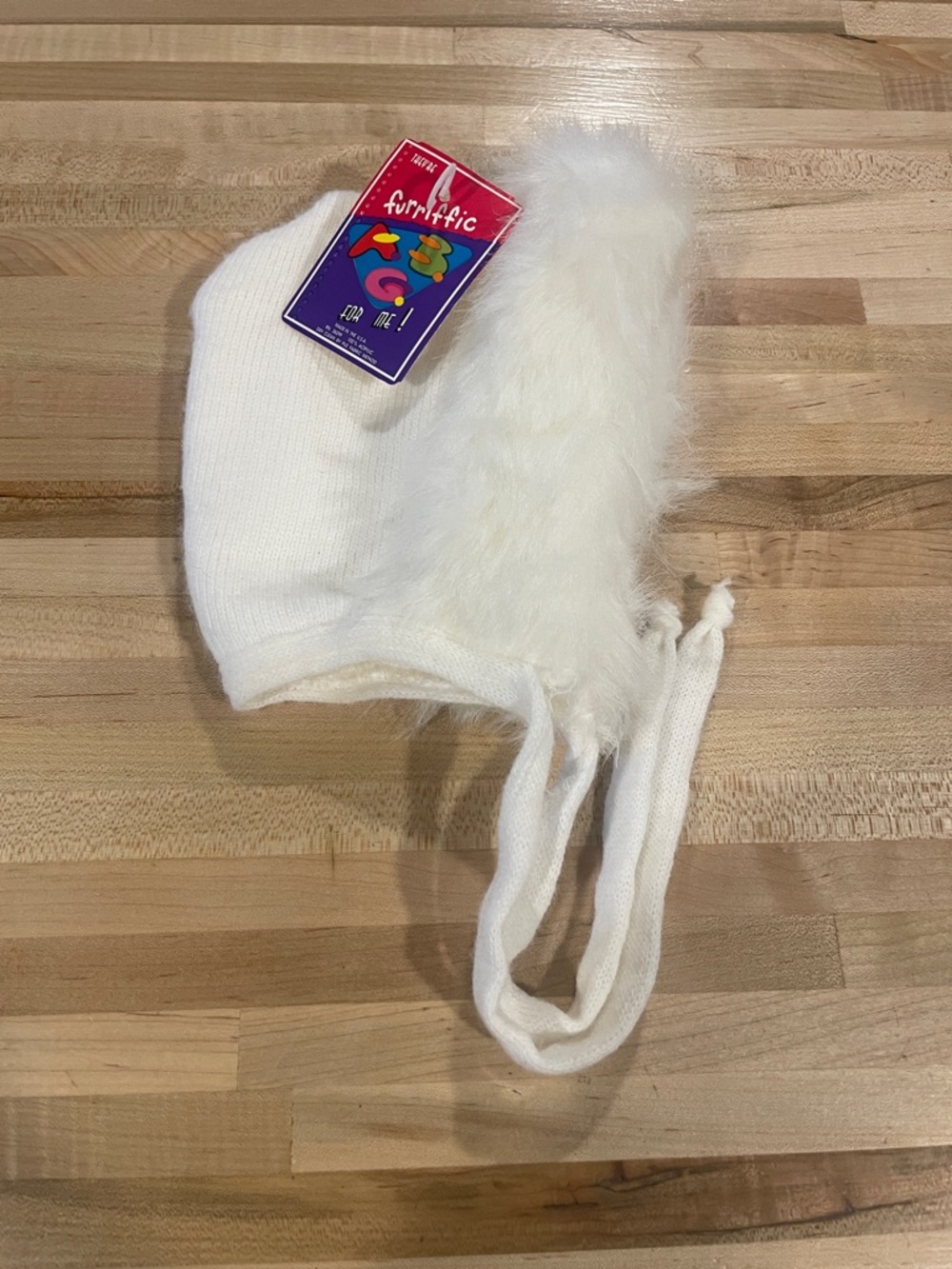 Vintage baby new old stockWhite Furr-tastic Faux Fur Knit Earflap Hat